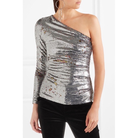 Maje Loinita Metallic Sequined One Shoulder Top Size 1 Small NWT - Picture 1 of 16